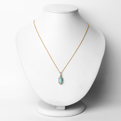 18K Yellow Gold Plated 2.17 Carat Genuine Amazonite and White Topaz .925 Sterling Silver Pendant