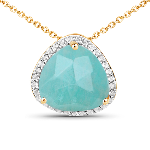 Pendants-18K Yellow Gold Plated 3.46 Carat Genuine Amazonite and White Topaz .925 Sterling Silver Pendant
