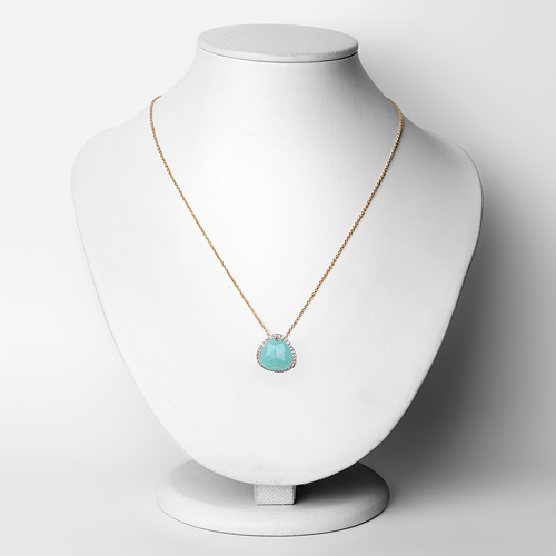 18K Yellow Gold Plated 3.46 Carat Genuine Amazonite and White Topaz .925 Sterling Silver Pendant