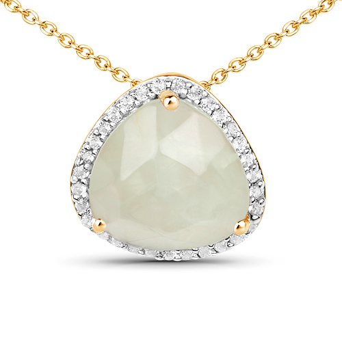 Pendants-18K Yellow Gold Plated 3.86 Carat Genuine Prehnite and White Topaz .925 Sterling Silver Pendant