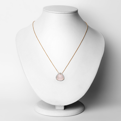 18K Yellow Gold Plated 3.76 Carat Genuine Rose Quartz and White Topaz .925 Sterling Silver Pendant