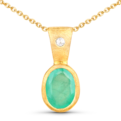 Emerald-18K Yellow Gold Plated 0.67 Carat Genuine Emerald and White Topaz .925 Sterling Silver Pendant