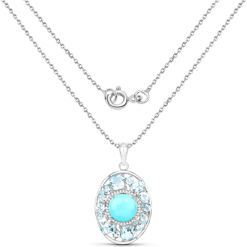 9.59 Carat Genuine Turquoise, Blue Topaz and White Zircon .925 Sterling Silver Pendant
