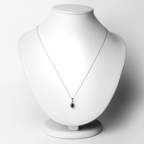 18K White Gold 0.61 Carat Genuine Blue Sapphire and White Diamond Pendant
