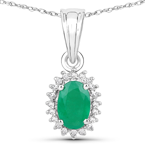 Emerald-18K White Gold 0.50 Carat Genuine Zambian Emerald and White Diamond Pendant
