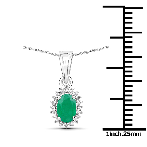 18K White Gold 0.50 Carat Genuine Zambian Emerald and White Diamond Pendant