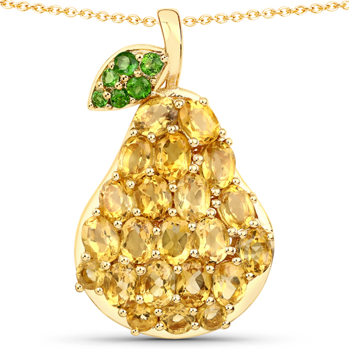 3.39 Carat Genuine Citrine and Chrome Diopside .925 Sterling Silver Pendant
