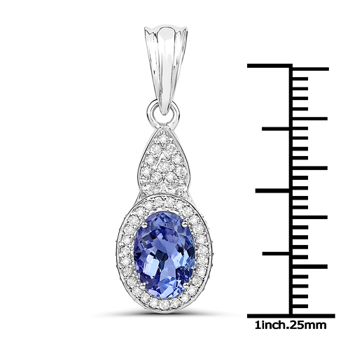 14K White Gold 2.28 Carat Genuine Tanzanite and White Diamond Pendant