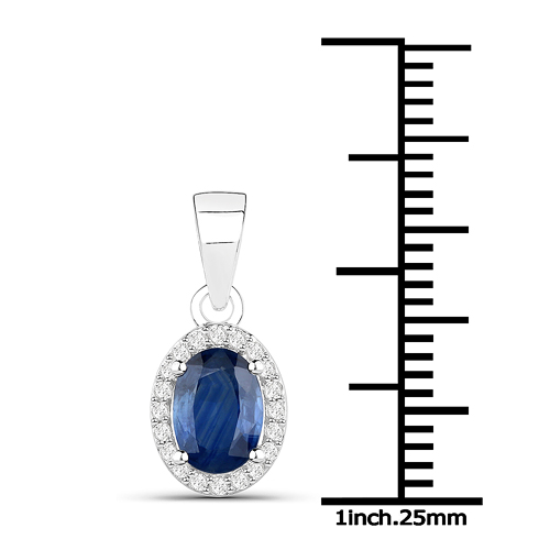 0.94 Carat Genuine Blue Sapphire and White Diamond 14K White Gold Pendant