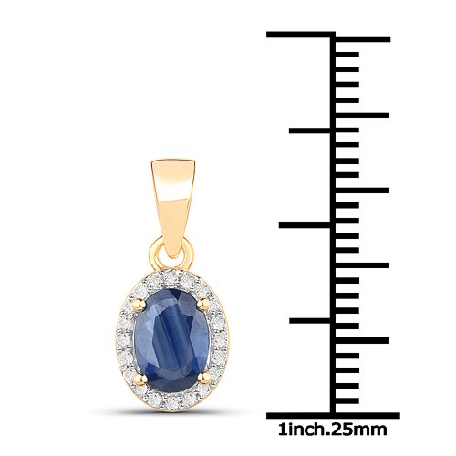 0.94 Carat Genuine Blue Sapphire and White Diamond 14K Yellow Gold Pendant