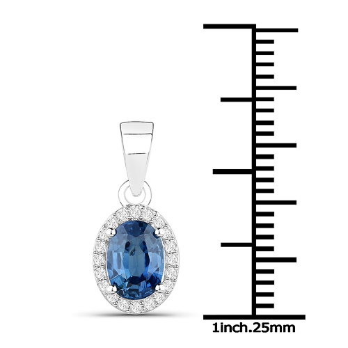 1.03 Carat Genuine Blue Sapphire and White Diamond 14K White Gold Pendant
