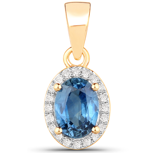 Sapphire-1.03 Carat Genuine Blue Sapphire and White Diamond 14K Yellow Gold Pendant