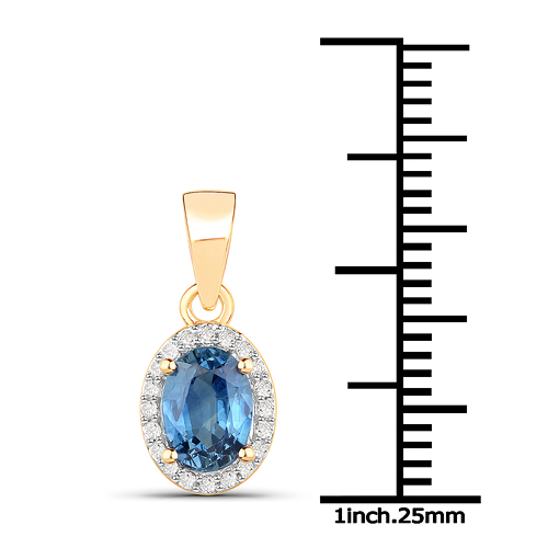 1.03 Carat Genuine Blue Sapphire and White Diamond 14K Yellow Gold Pendant