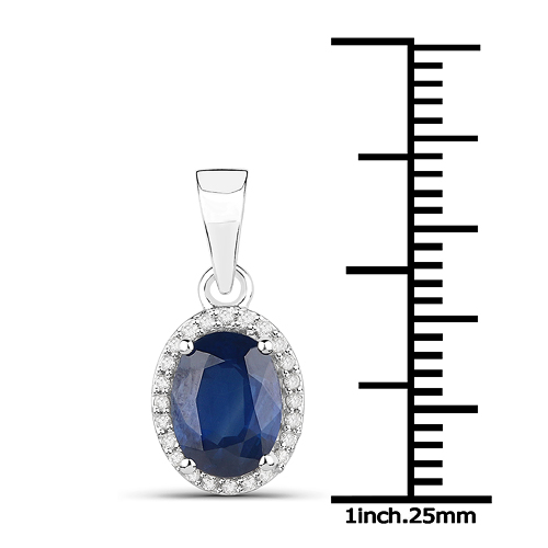 1.62 Carat Genuine Blue Sapphire and White Diamond 14K White Gold Pendant