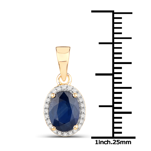 1.63 Carat Genuine Blue Sapphire and White Diamond 14K Yellow Gold Pendant