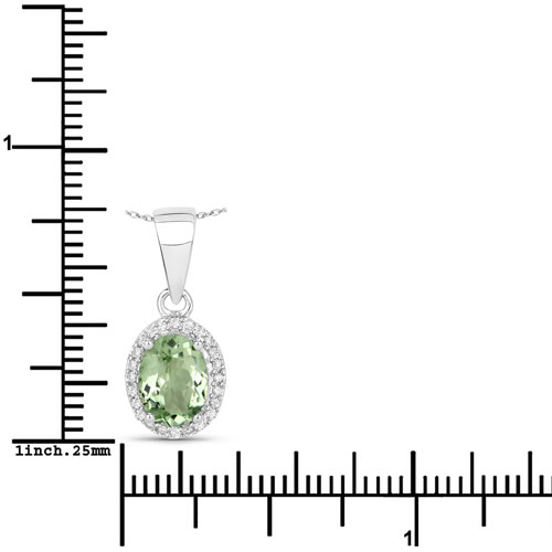 1.27 Carat Genuine Green Tourmaline and White Diamond 14K White Gold Pendant
