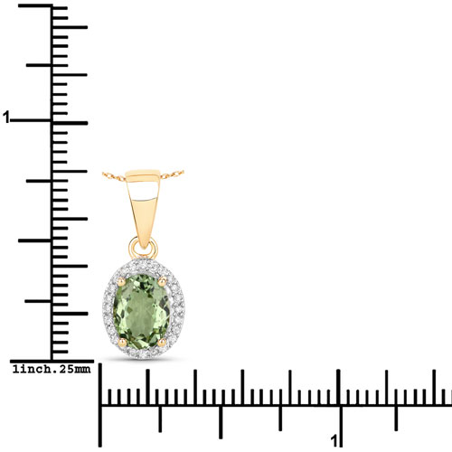 1.27 Carat Genuine Green Tourmaline and White Diamond 14K Yellow Gold Pendant