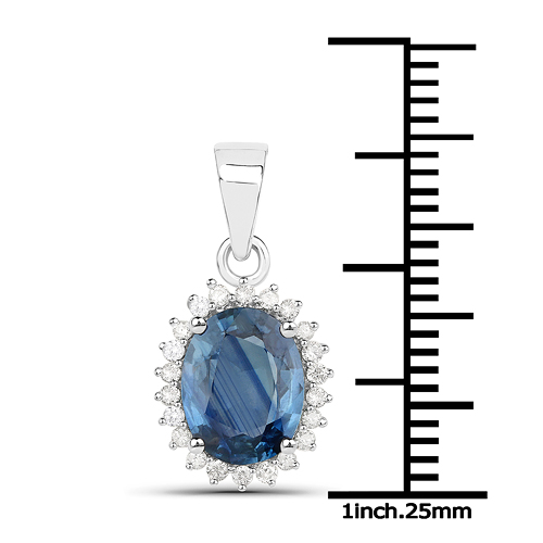 2.39 Carat Genuine Blue Sapphire and White Diamond 14K White Gold Pendant