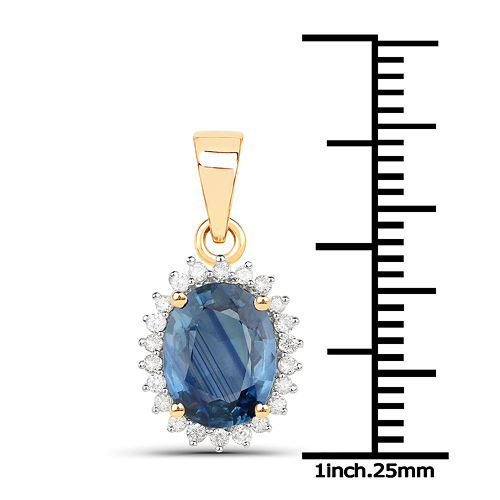 2.39 Carat Genuine Blue Sapphire and White Diamond 14K Yellow Gold Pendant