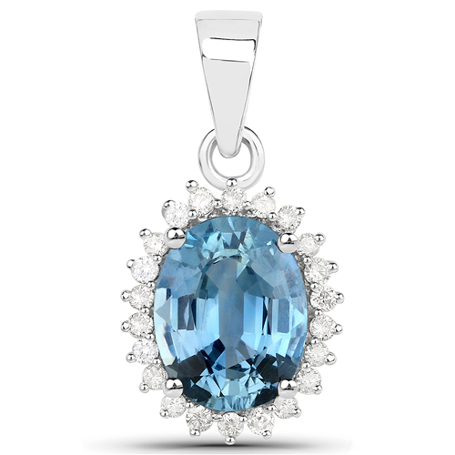 Sapphire-2.43 Carat Genuine Blue Sapphire and White Diamond 14K White Gold Pendant