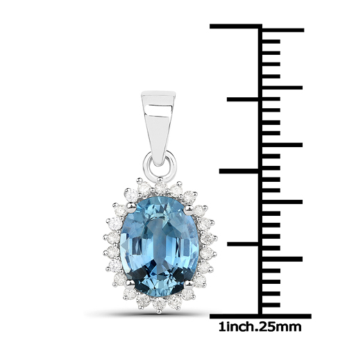 2.43 Carat Genuine Blue Sapphire and White Diamond 14K White Gold Pendant