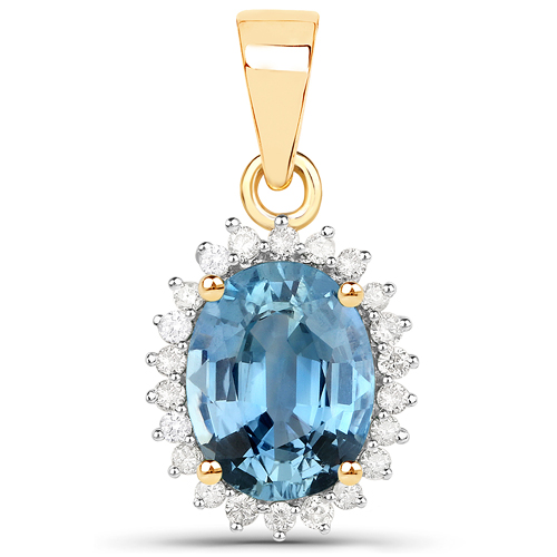 Sapphire-2.44 Carat Genuine Blue Sapphire and White Diamond 14K Yellow Gold Pendant