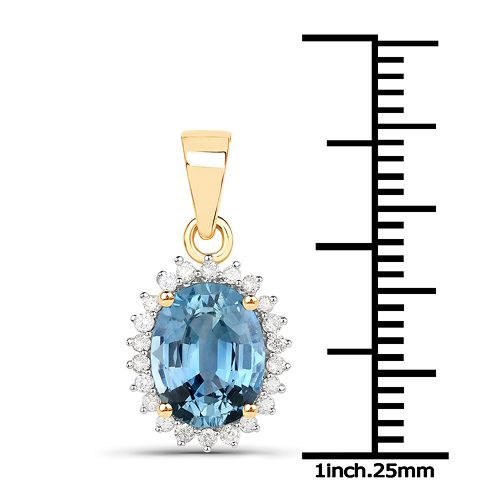 2.44 Carat Genuine Blue Sapphire and White Diamond 14K Yellow Gold Pendant