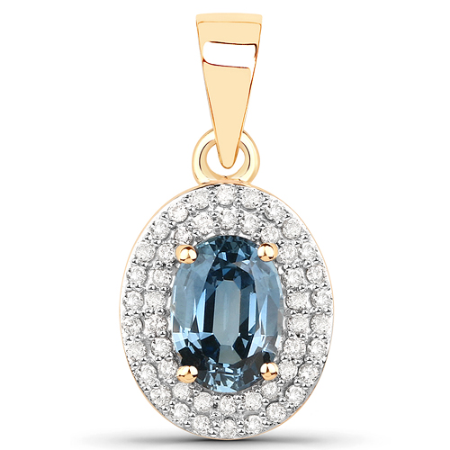 Sapphire-1.02 Carat Genuine Blue Sapphire and White Diamond 14K Yellow Gold Pendant