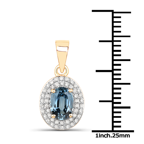 1.02 Carat Genuine Blue Sapphire and White Diamond 14K Yellow Gold Pendant