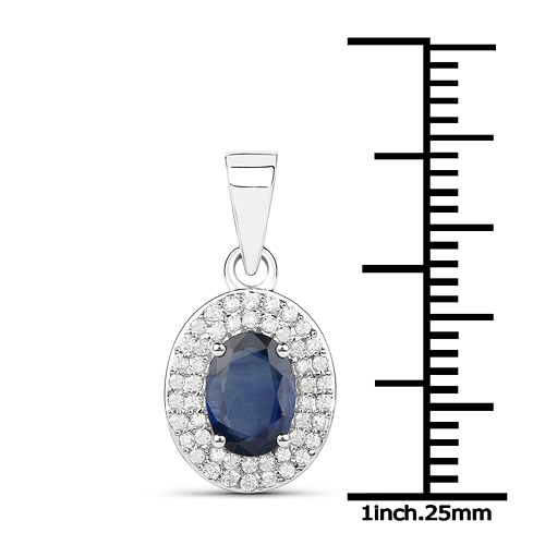 1.11 Carat Genuine Blue Sapphire and White Diamond 14K White Gold Pendant