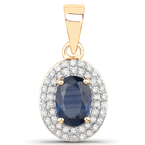 Sapphire-1.11 Carat Genuine Blue Sapphire and White Diamond 14K Yellow Gold Pendant