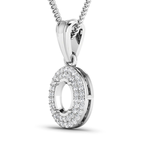 0.17 Carat Genuine White Diamond 14K White Gold Semi Mount Pendant - holds 7x5mm Oval Gemstone
