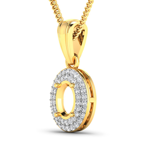 0.17 Carat Genuine White Diamond 14K Yellow Gold Semi Mount Pendant - holds 7x5mm Oval Gemstone