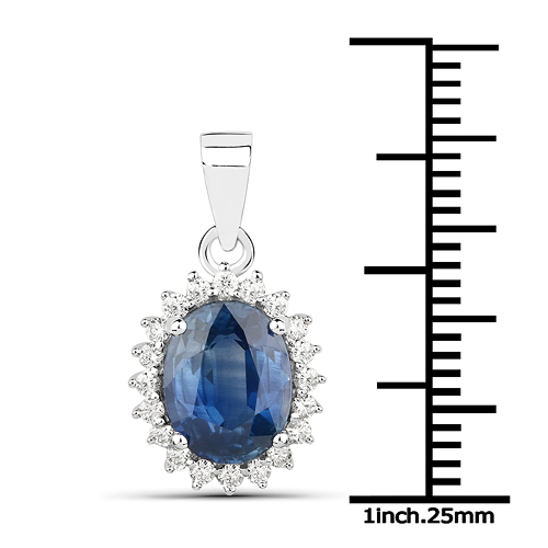 2.50 Carat Genuine Blue Sapphire and White Diamond 14K White Gold Pendant