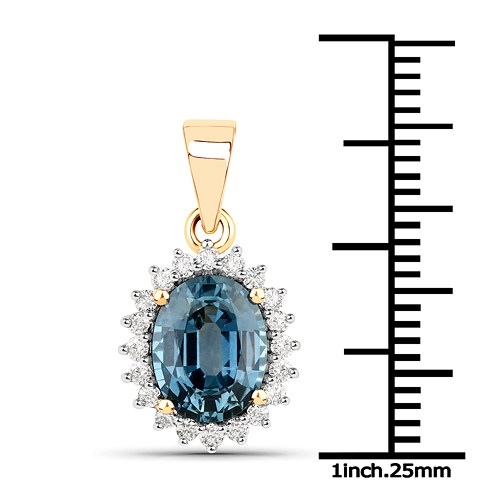 2.50 Carat Genuine Blue Sapphire and White Diamond 14K Yellow Gold Pendant