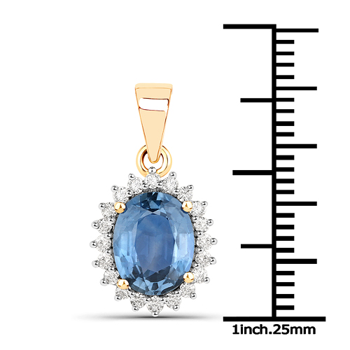 2.55 Carat Genuine Blue Sapphire and White Diamond 14K Yellow Gold Pendant
