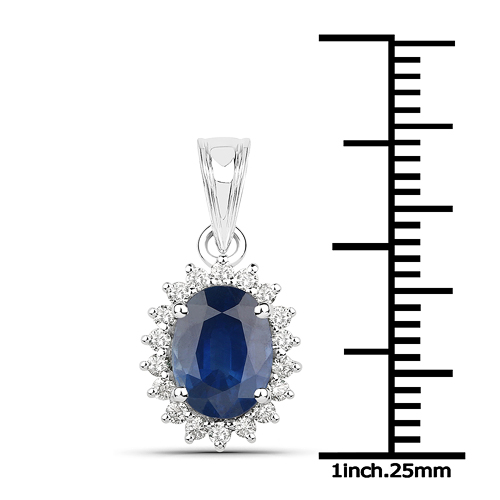 1.76 Carat Genuine Blue Sapphire and White Diamond 14K White Gold Pendant