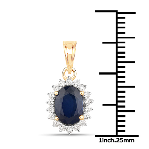 1.76 Carat Genuine Blue Sapphire and White Diamond 14K Yellow Gold Pendant