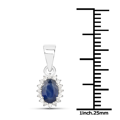 0.65 Carat Genuine Blue Sapphire and White Diamond 14K White Gold Pendant