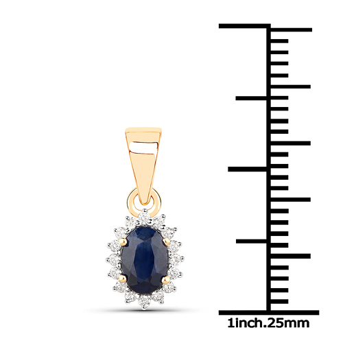 0.66 Carat Genuine Blue Sapphire and White Diamond 14K Yellow Gold Pendant