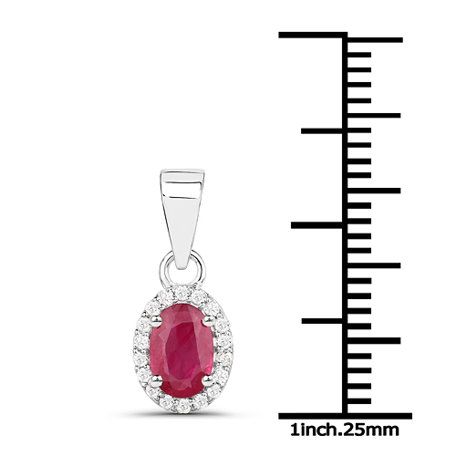 0.61 Carat Genuine Ruby and White Diamond 18K White Gold Pendant