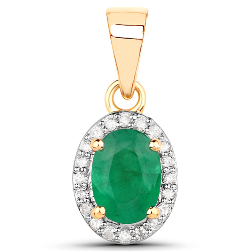 Emerald-0.53 Carat Genuine Zambian Emerald and White Diamond 14K Yellow Gold Pendant