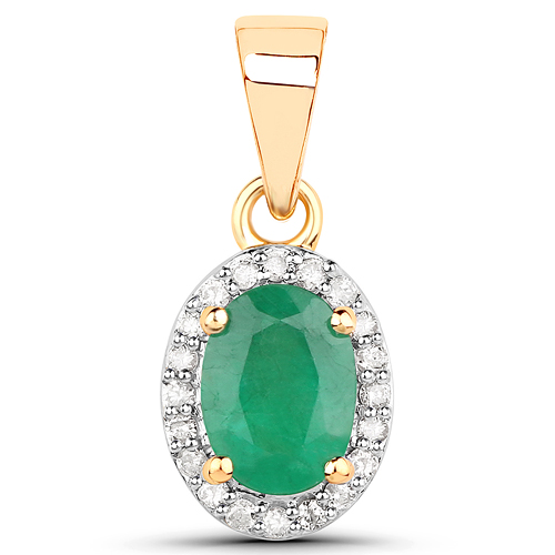 Emerald-0.53 Carat Genuine Zambian Emerald and White Diamond 18K Yellow Gold Pendant