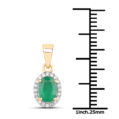 0.53 Carat Genuine Zambian Emerald and White Diamond 18K Yellow Gold Pendant