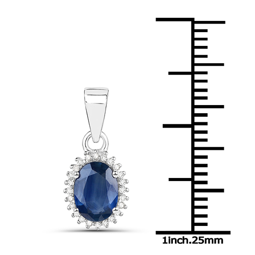 1.02 Carat Genuine Blue Sapphire and White Diamond 18K White Gold Pendant