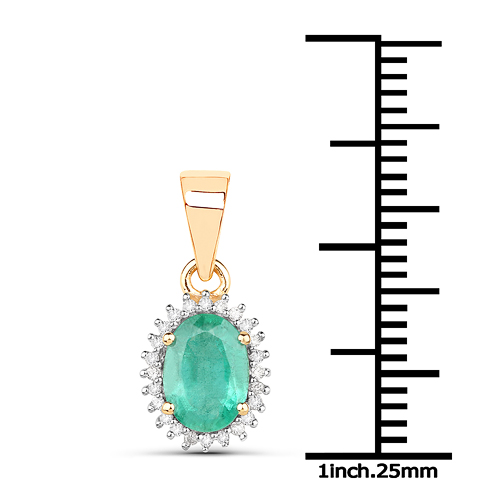 0.79 Carat Genuine Zambian Emerald and White Diamond 18K Yellow Gold Pendant