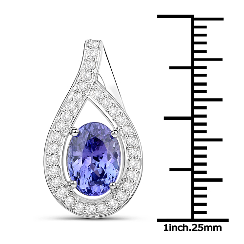 14K White Gold 2.44 Carat Genuine Tanzanite and White Diamond Pendant