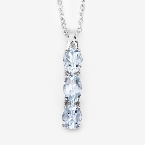 0.95 Carat Genuine Aquamarine and White Diamond .925 Sterling Silver Pendant