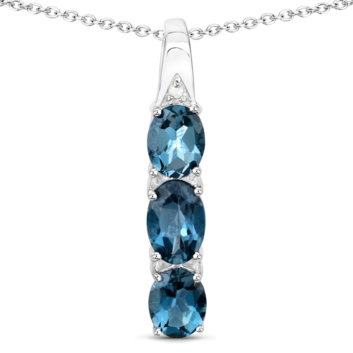 Pendants-1.35 Carat Genuine London Blue Topaz and White Diamond .925 Sterling Silver Pendant