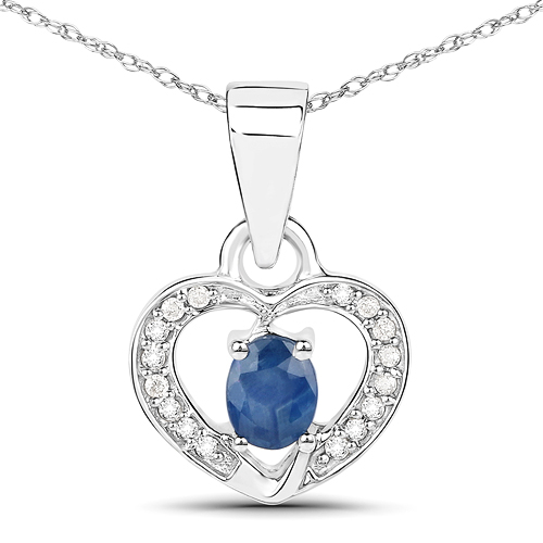 Sapphire-0.25 Carat Genuine Blue Sapphire and White Diamond 14K White Gold Pendant
